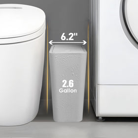 TIPGO slim 10L grey trash bin fitting neatly in a kitchen corner.