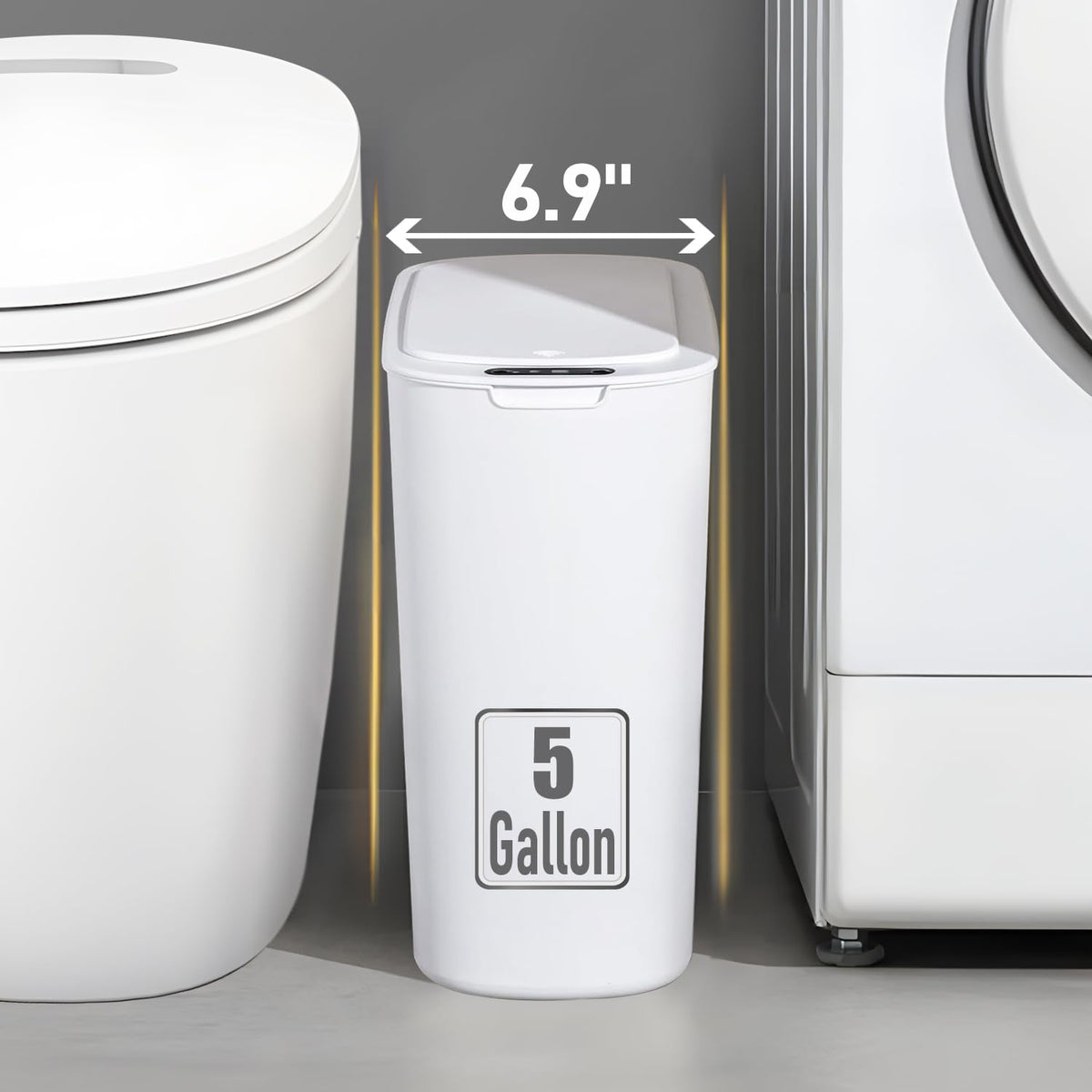 Tipgo slim 5-gallon trash bin fits narrow spaces in bathrooms and offices