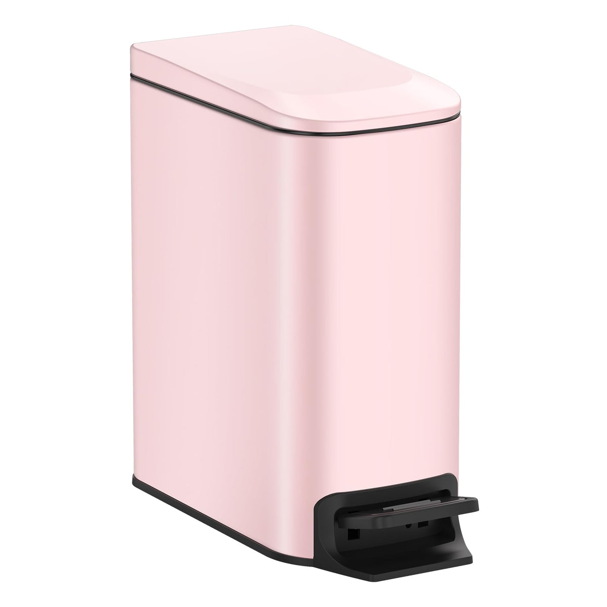 TIPGO Slim pink trash can with lid, space-saving design for tight spaces