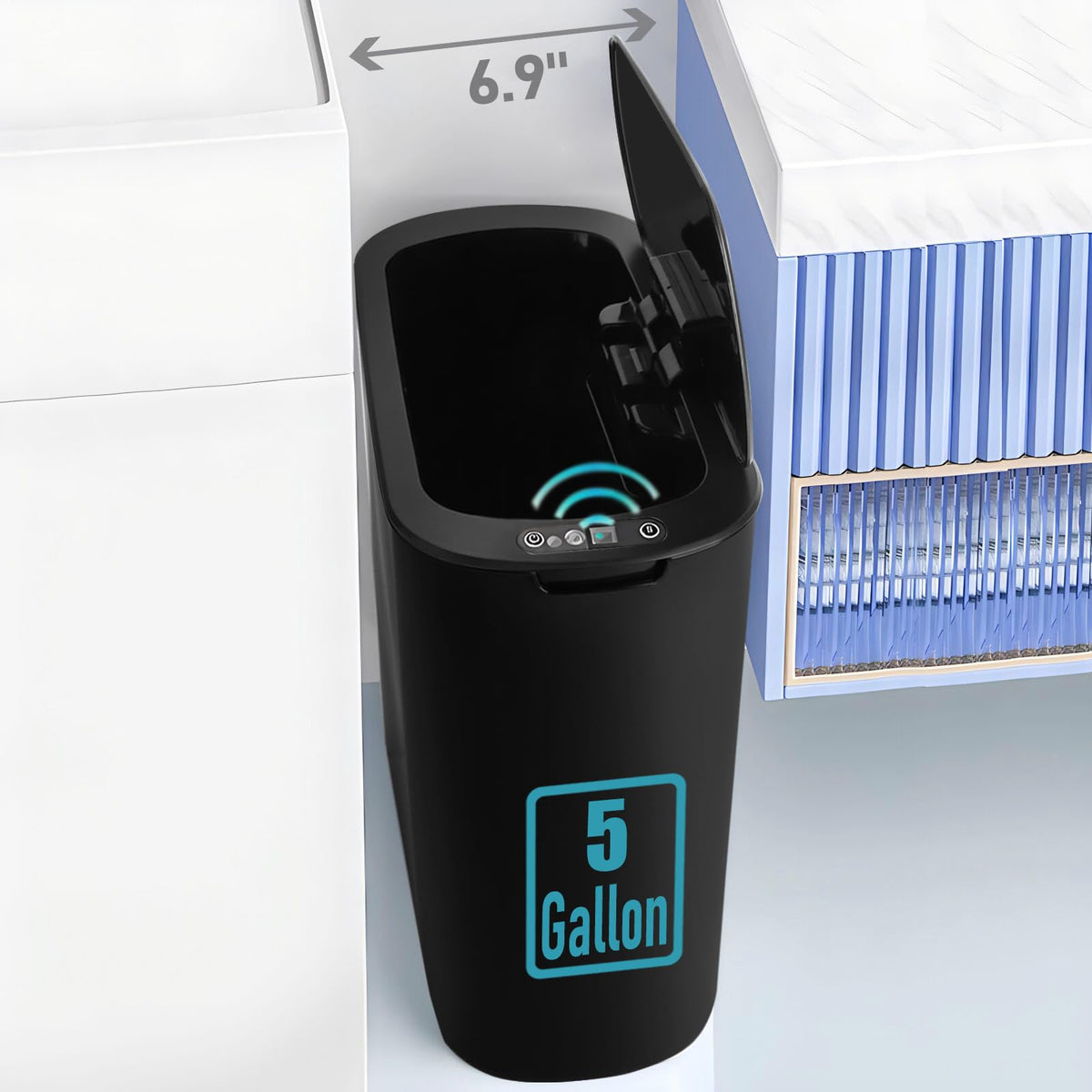 TIPGO slim design 5-gallon bin fits narrow spaces in homes.