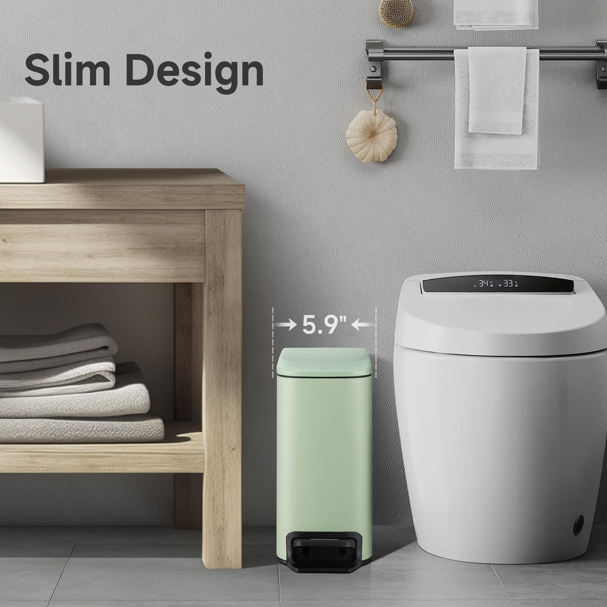 TIPGO slim trash can with pedal action for durable, easy stepping.