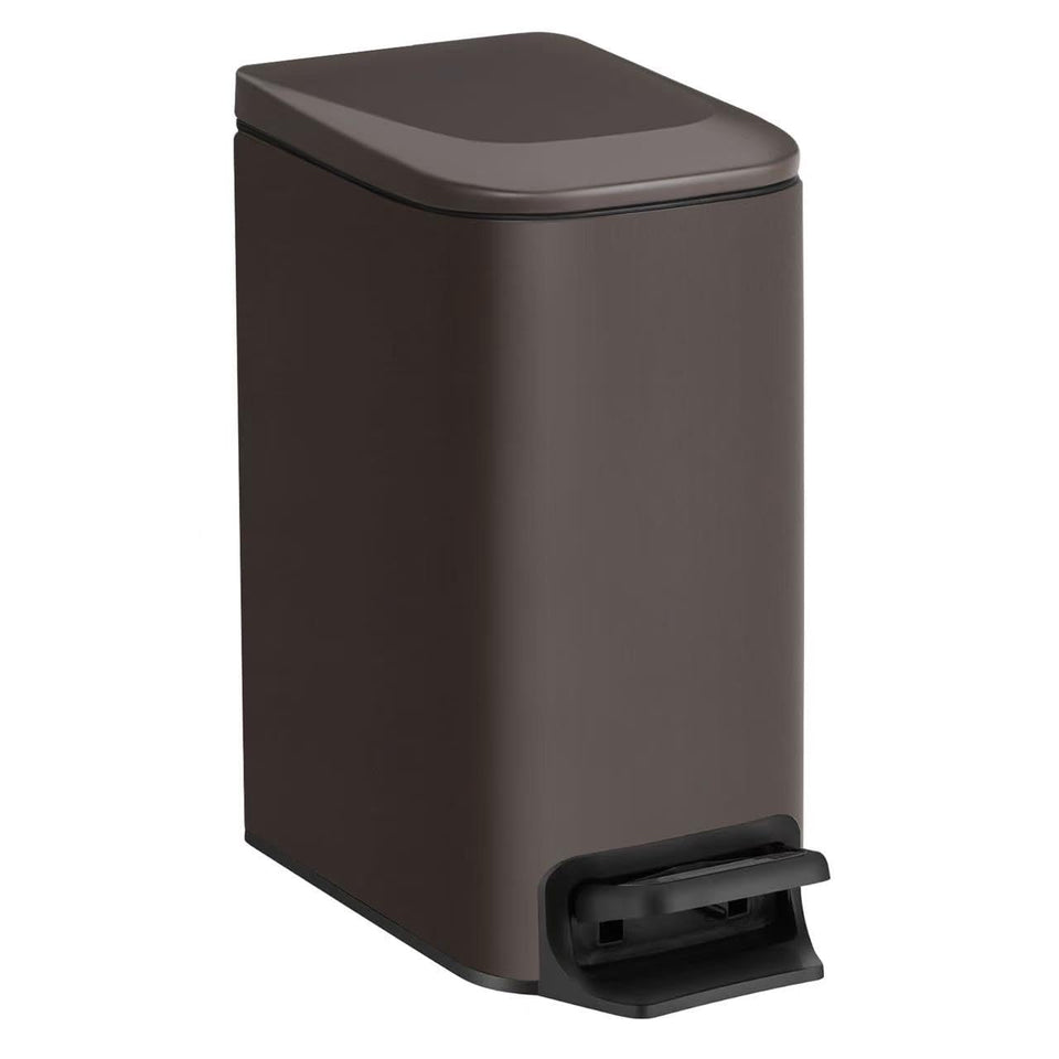 TIPGO slim trash can in brown, front view for compact spaces