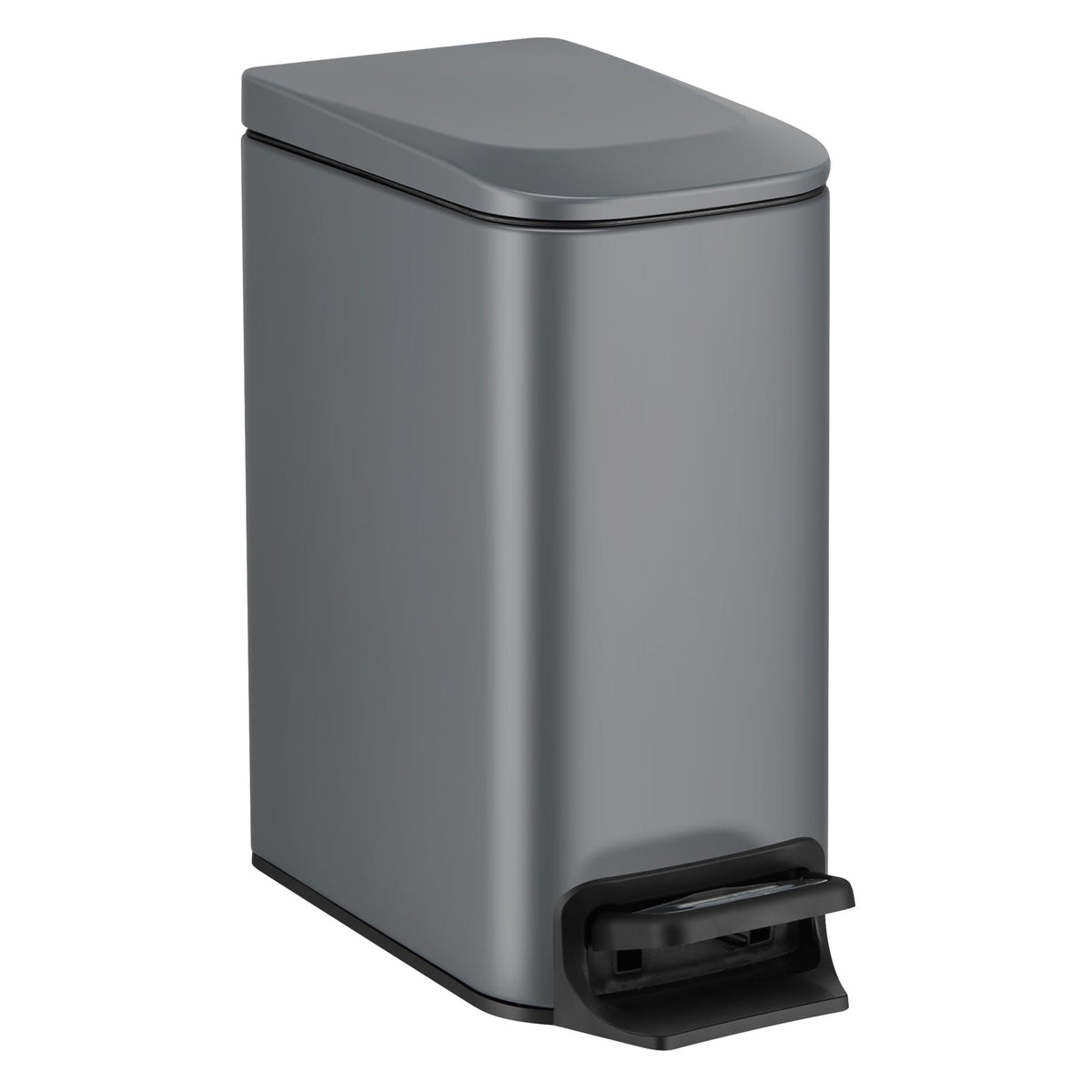 TIPGO Slim trash can lid-soft-close in grey, quiet operation for bathrooms.