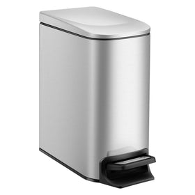 TIPGO Slim trash can with soft-close lid shown in a bright kitchen corner, space-saving design.
