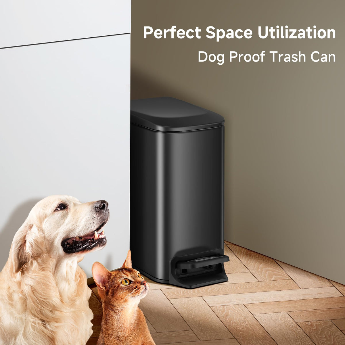 TIPGO Slim Trash Can Matte Black Finish adds modern style.