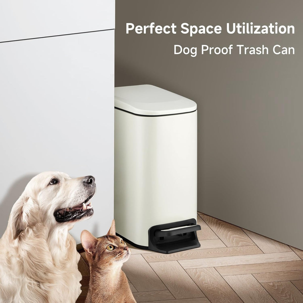 TIPGO slim trash can compact footprint saves space in tight rooms