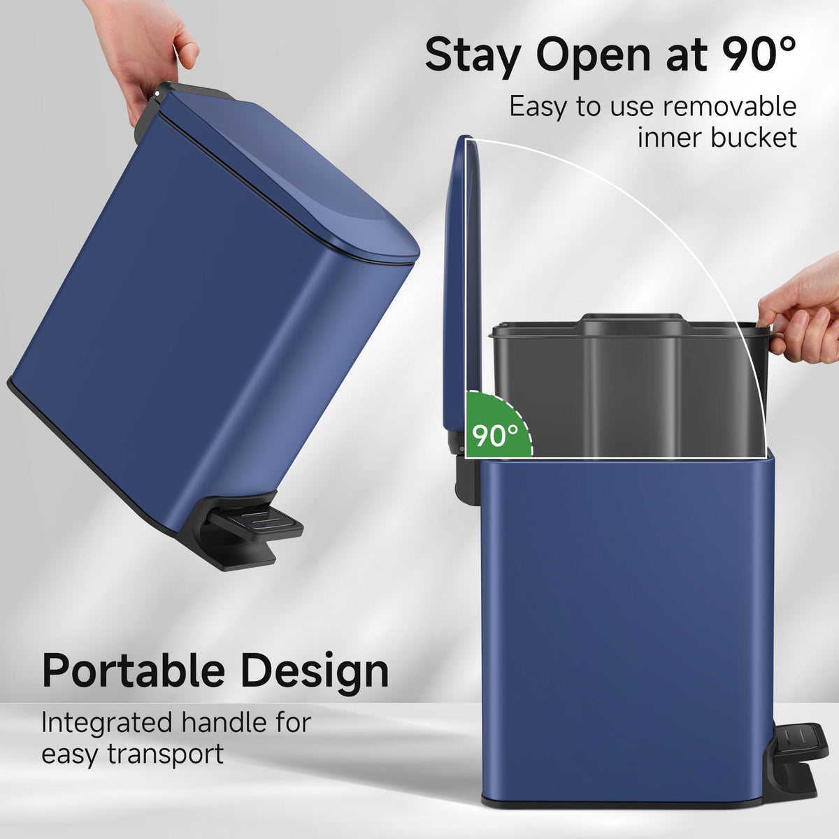 TIPGO Slim trash can with soft close lid for quiet use