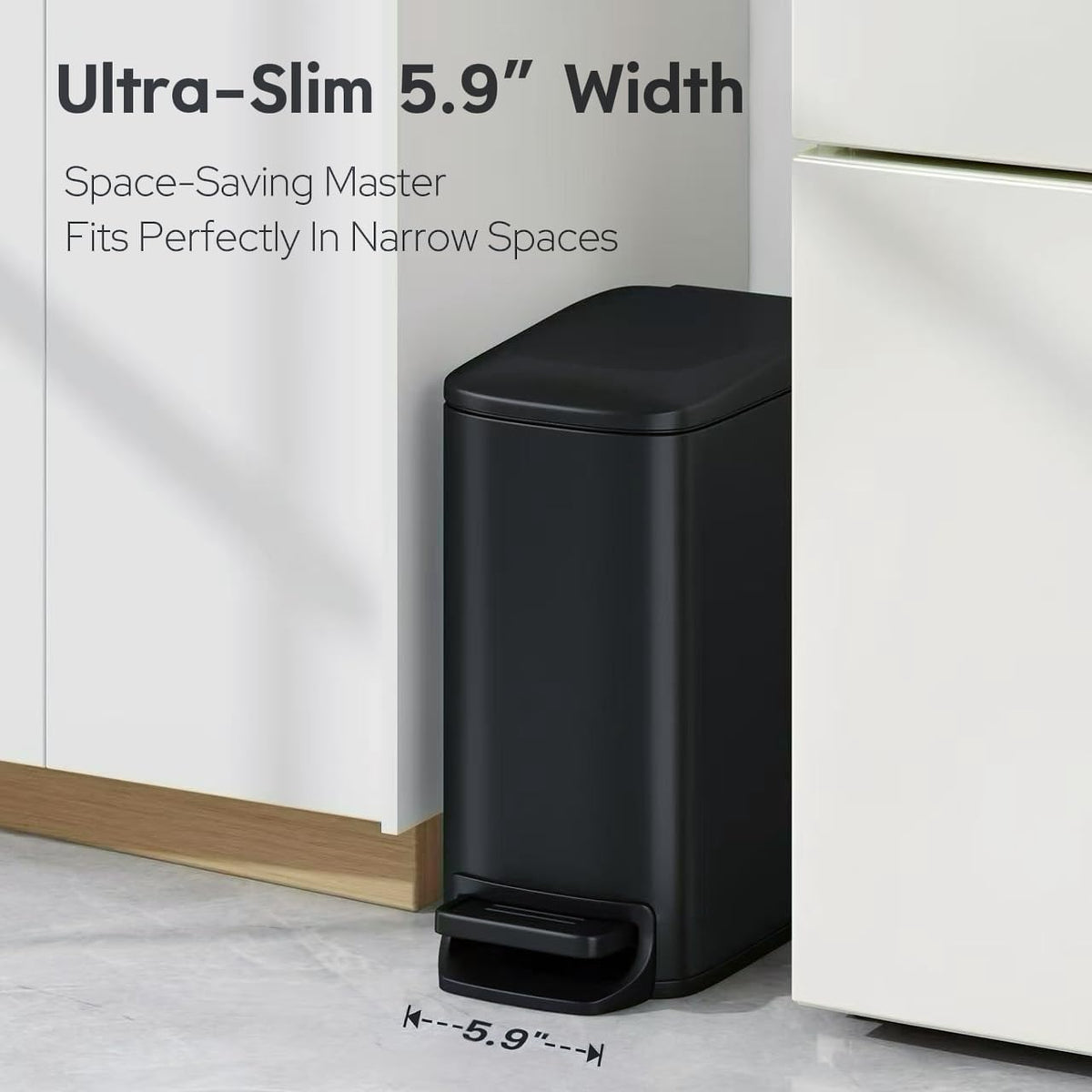 TIPGO Slim Trash Can with Steel Pedal for durable daily use.