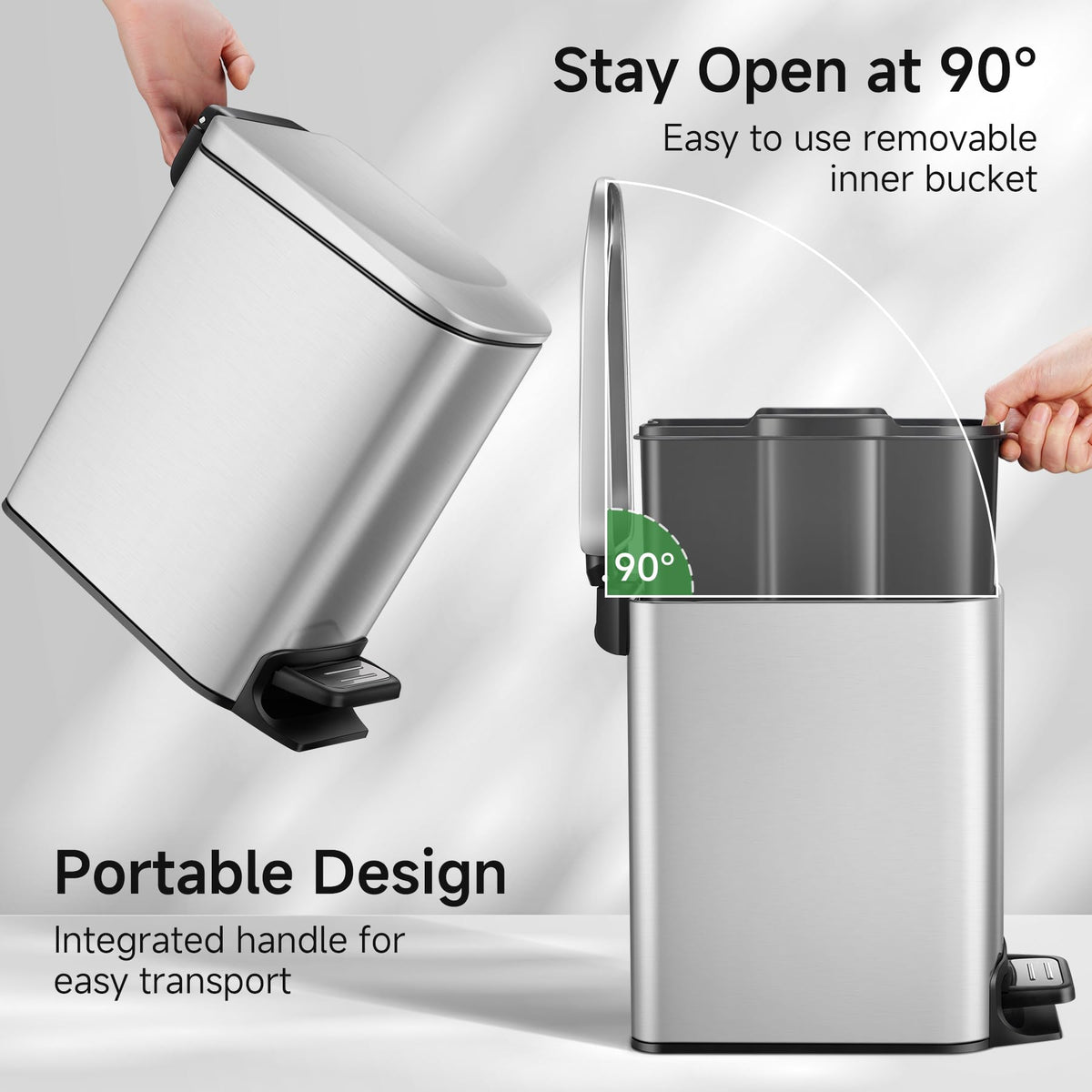 TIPGO Slim trash can pedal used for easy, durable operation in a busy kitchen.