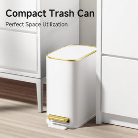 TIPGO slim white trash can fits tight corners while maintaining a sleek look.