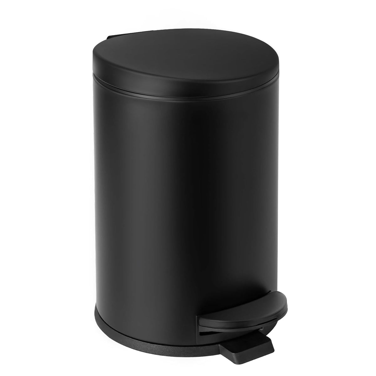 TIPGO small black trash can with lid, ideal for compact bathrooms.