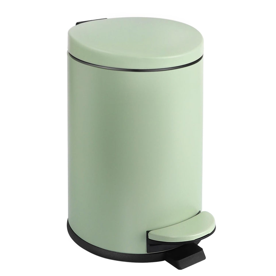 TIPGO small trash can with green lid and soft close for quiet bathroom use.