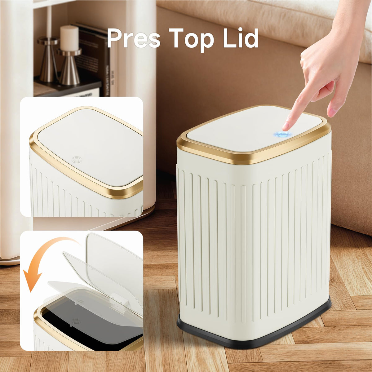 TIPGO space-saving-trash-can-6-6-wide compact footprint for tight corners.