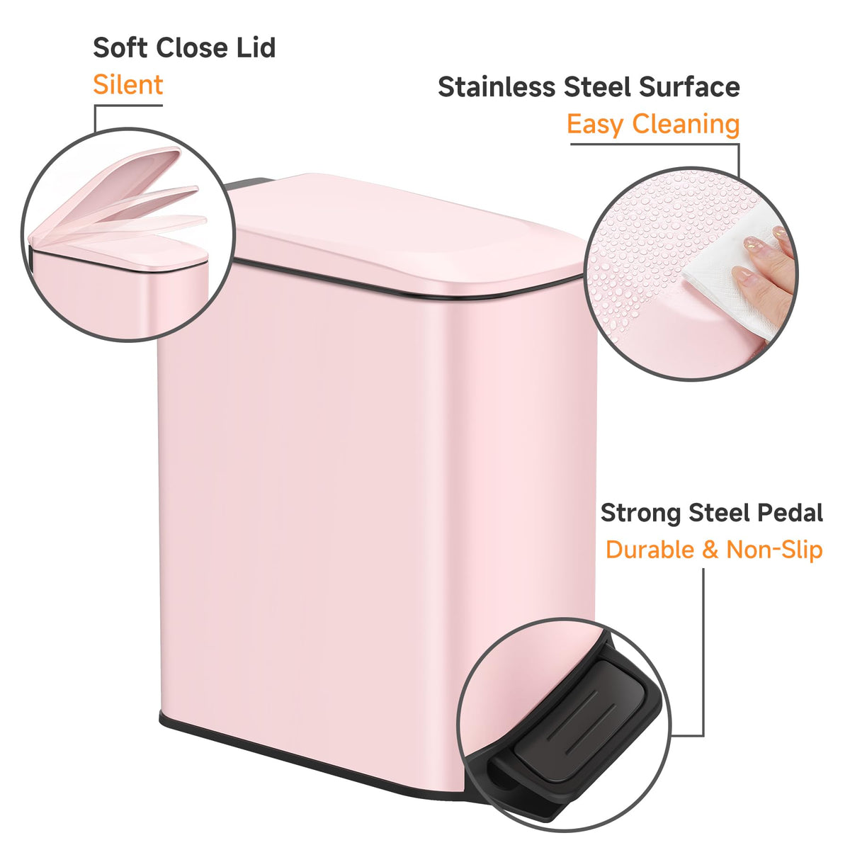 TIPGO stainless steel pedal with soft close for quiet use