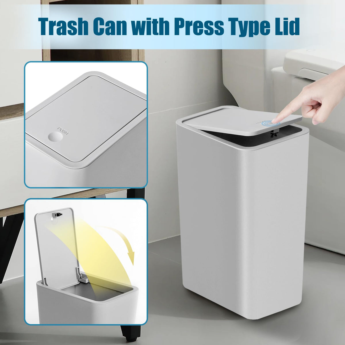 TIPGO two-pack grey waste baskets for versatile home use.