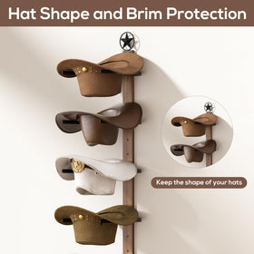 TipsyTree Solid wood panels with rustic hooks protect hat shape.