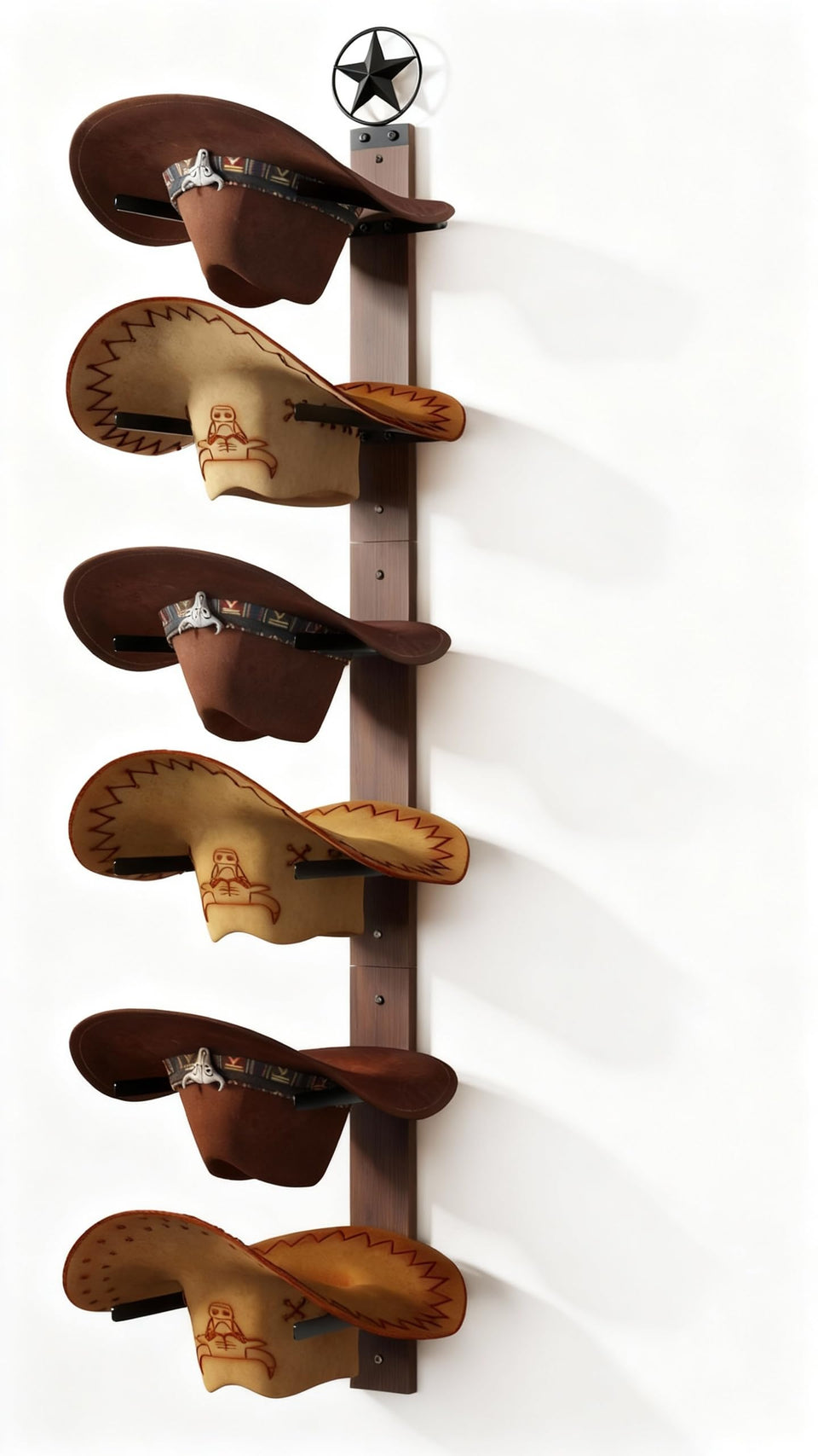 TipsyTree Cowboy Hat Rack wall panel horizontal holds up to six hats for organized entry.