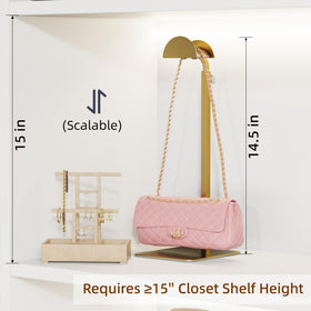 TIPSYTREE adjustable-height stand supports a range of bags from clutches to totes.