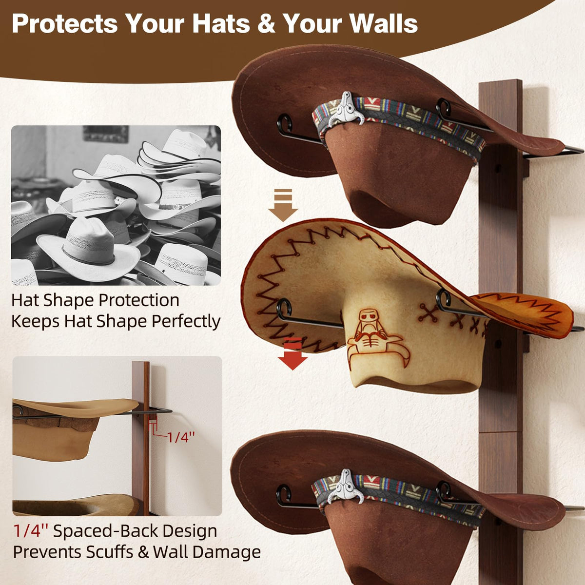TIPSYTREE wall-mounted hat rack-horizontal-layout keeps hats visible and accessible.