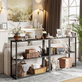 TIQLAB entryway table black finish complements modern decor.