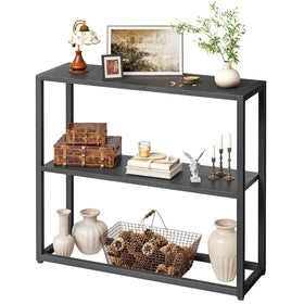 TIQLAB small entryway table front view with sleek black finish for hallways.