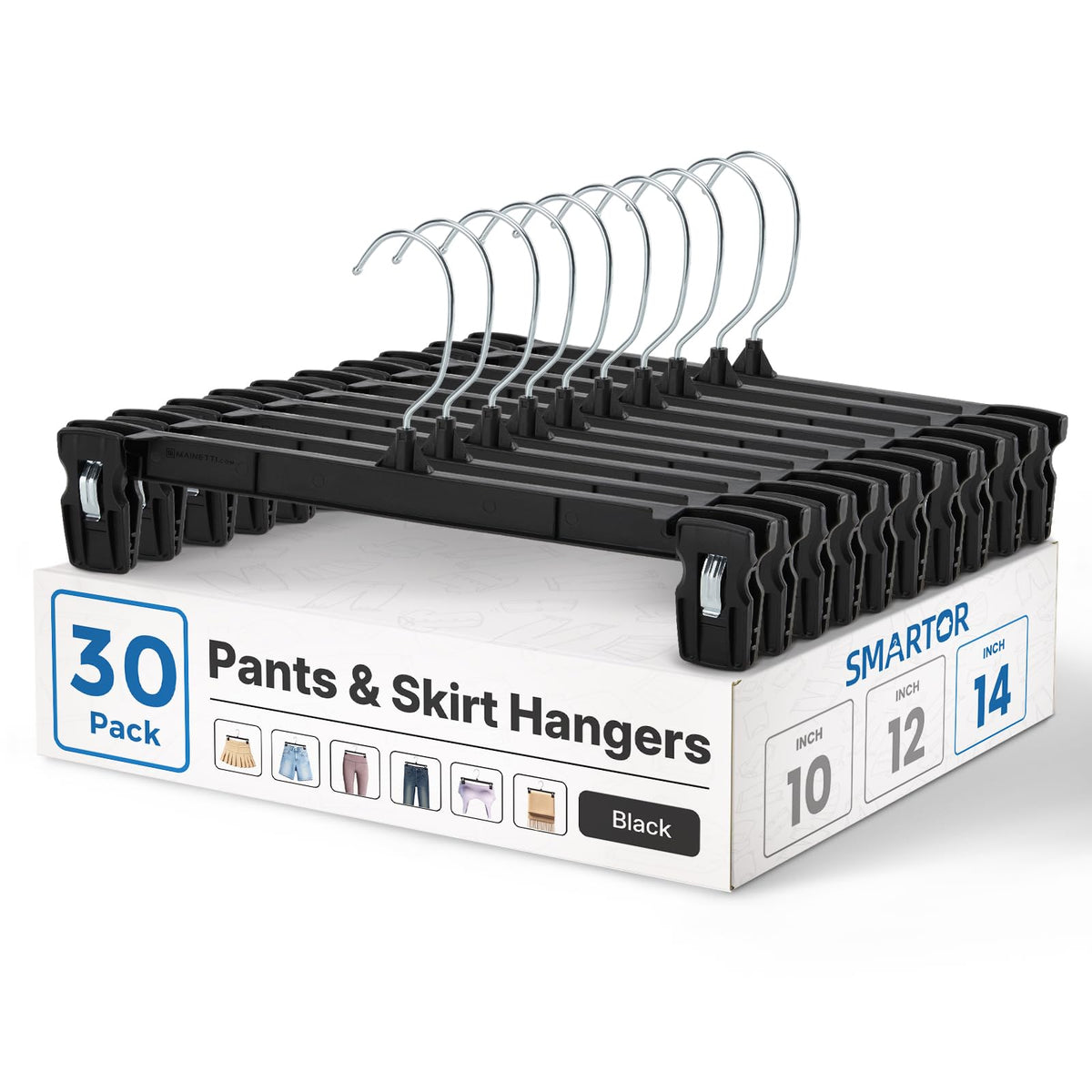 Titan Mall Smartor plastic pants hangers, 14-inch, 30-pack, for sturdy closet organization.