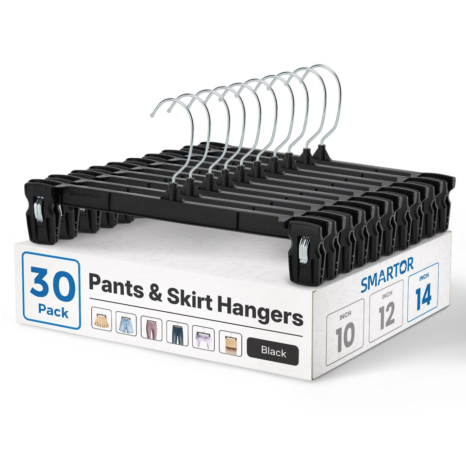 Titan Mall Smartor plastic pants hangers, 14-inch, 30-pack, for sturdy closet organization.
