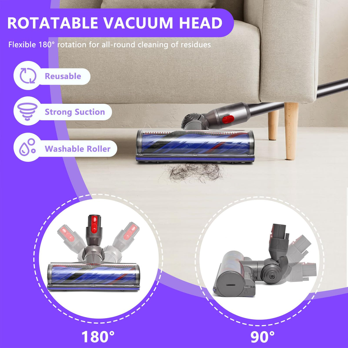 Roller glides under furniture for hard-to-reach dust removal.