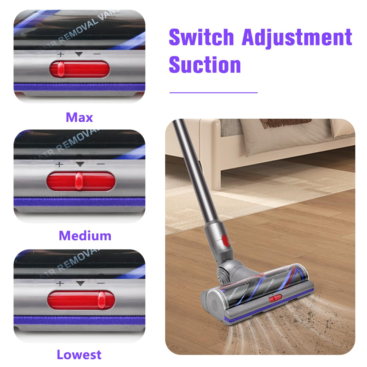 Close-up of Tivcroxs anti-tangle blades on Dyson V11 for efficient cleaning.