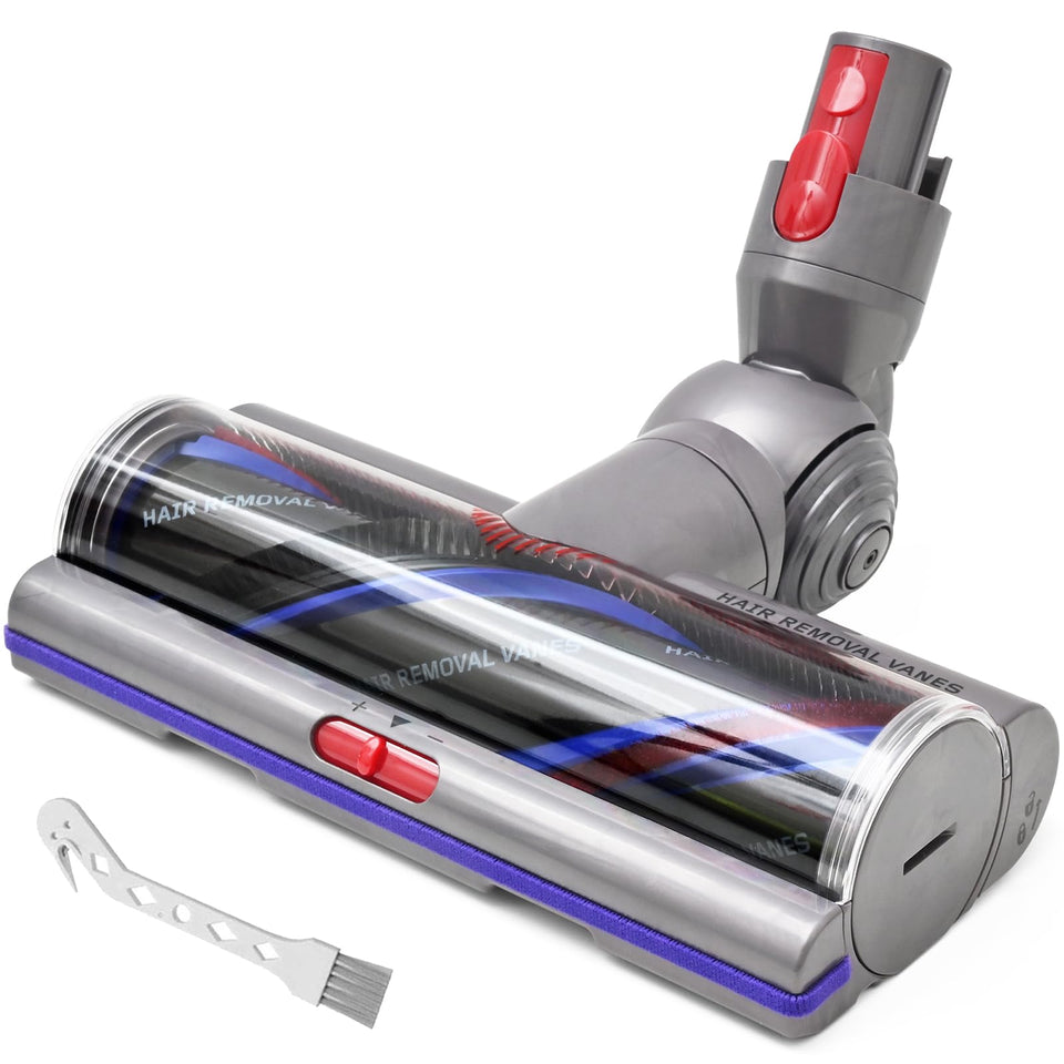 Tivcroxs high torque brush head on Dyson V7, front view, deep carpet cleaning.
