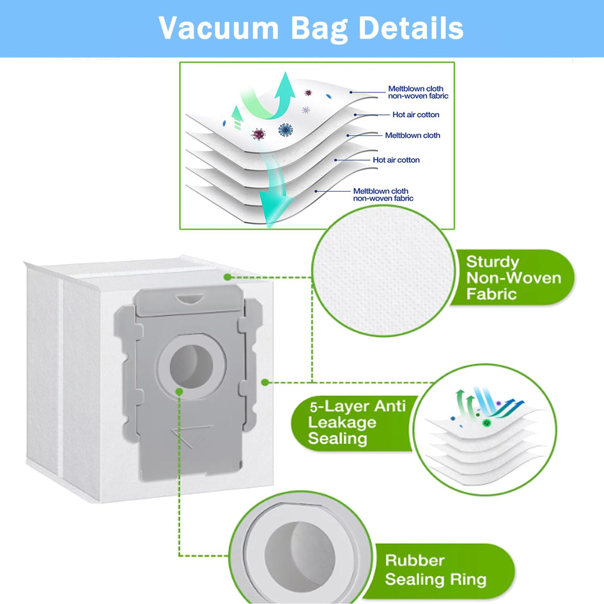 Tivcroxs Roomba vacuum bags hold debris before disposal, reducing mess.