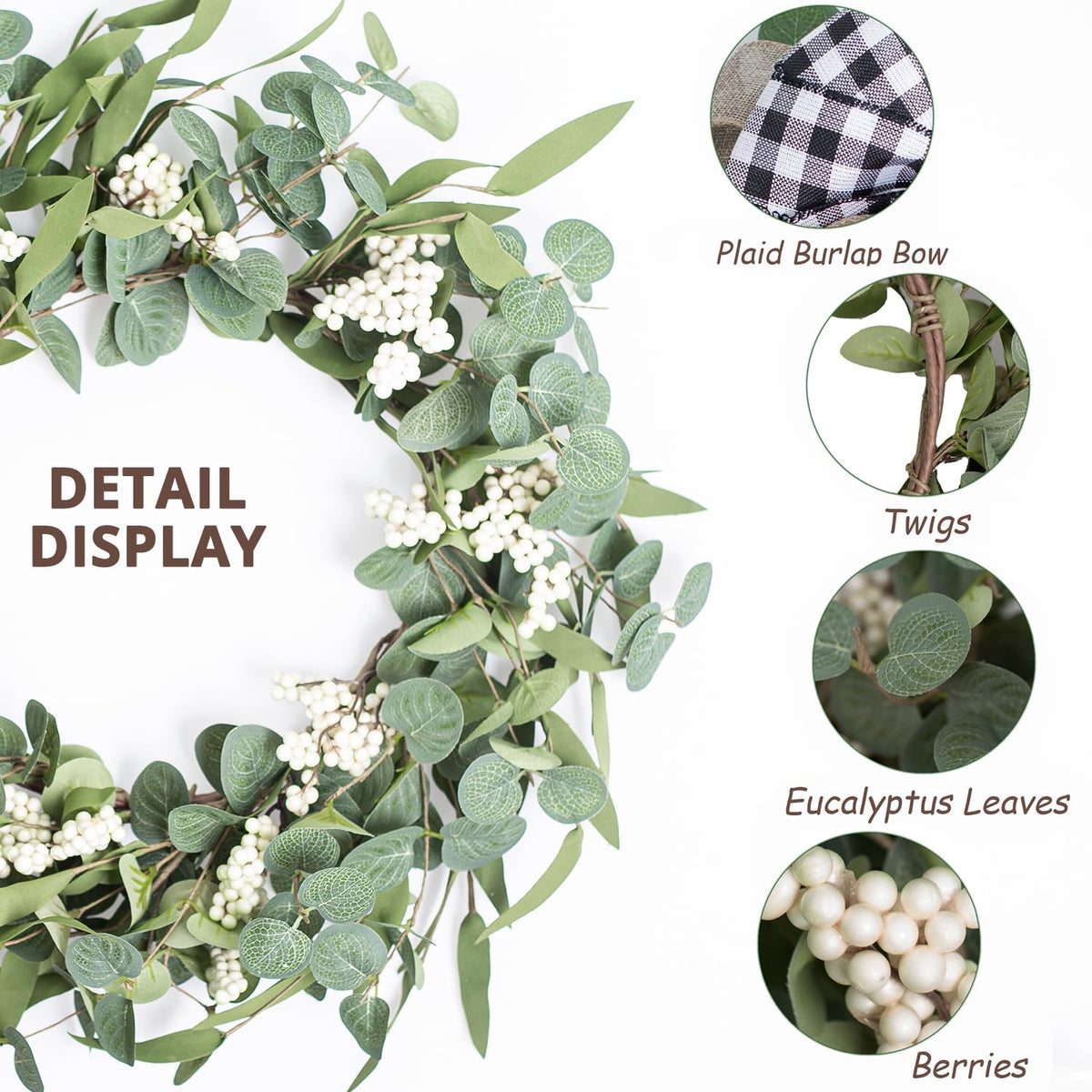 TIVMIK eucalyptus wreath on window displays natural-looking greenery in any room.