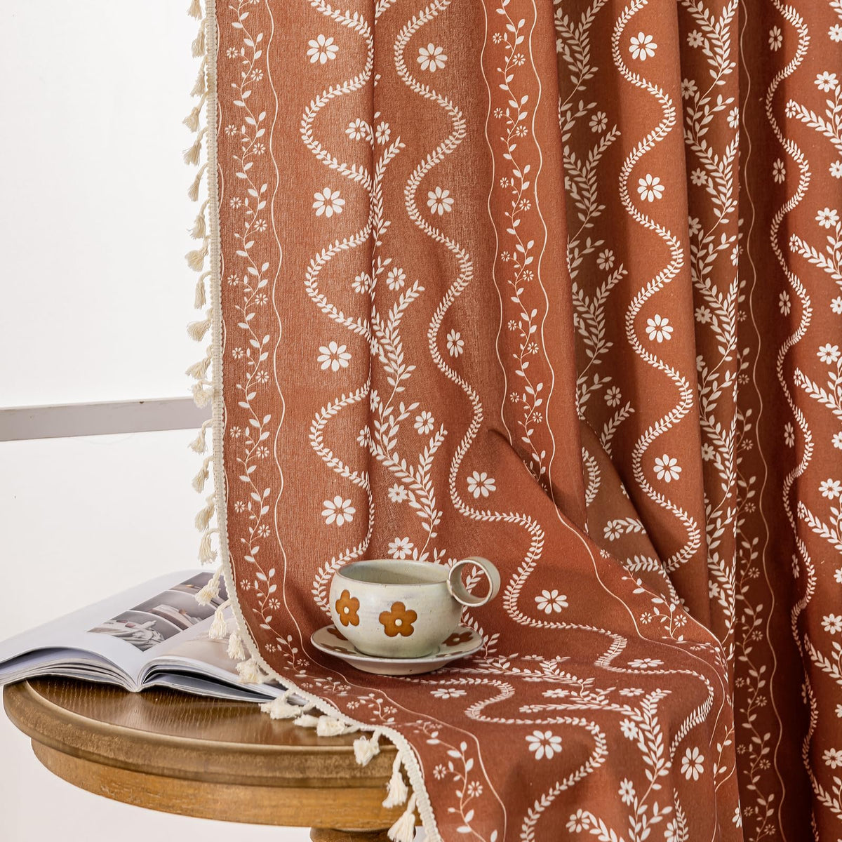 TIVNICO Burnt Orange Curtains front view for a bold living room accent