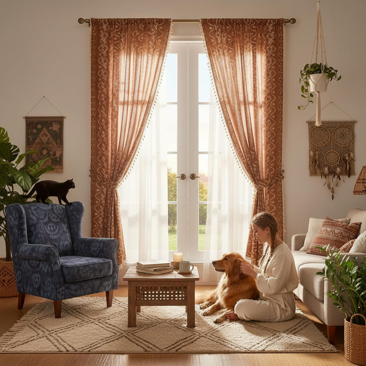 TIVNICO pattern detail features terracotta florals and waves for cozy interiors
