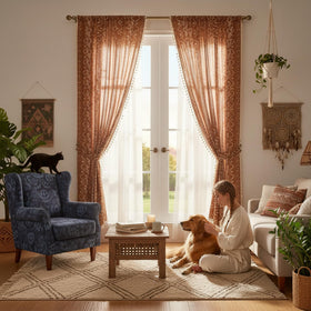 TIVNICO pattern detail features terracotta florals and waves for cozy interiors