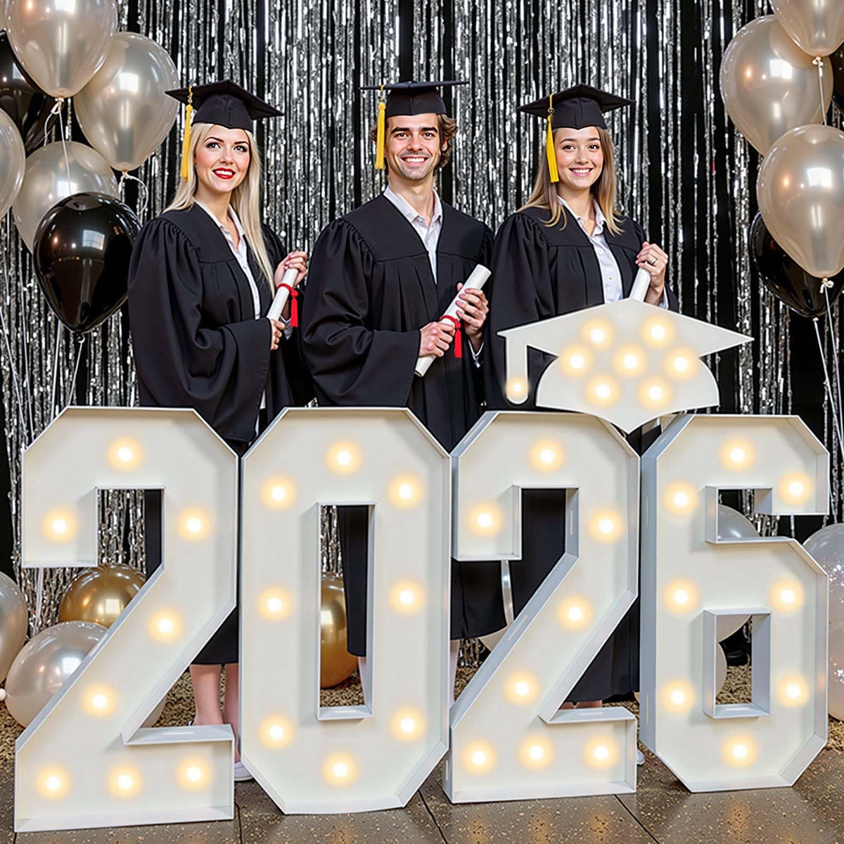 Tixiquns 2026 light-up letters backdrop for graduation photos