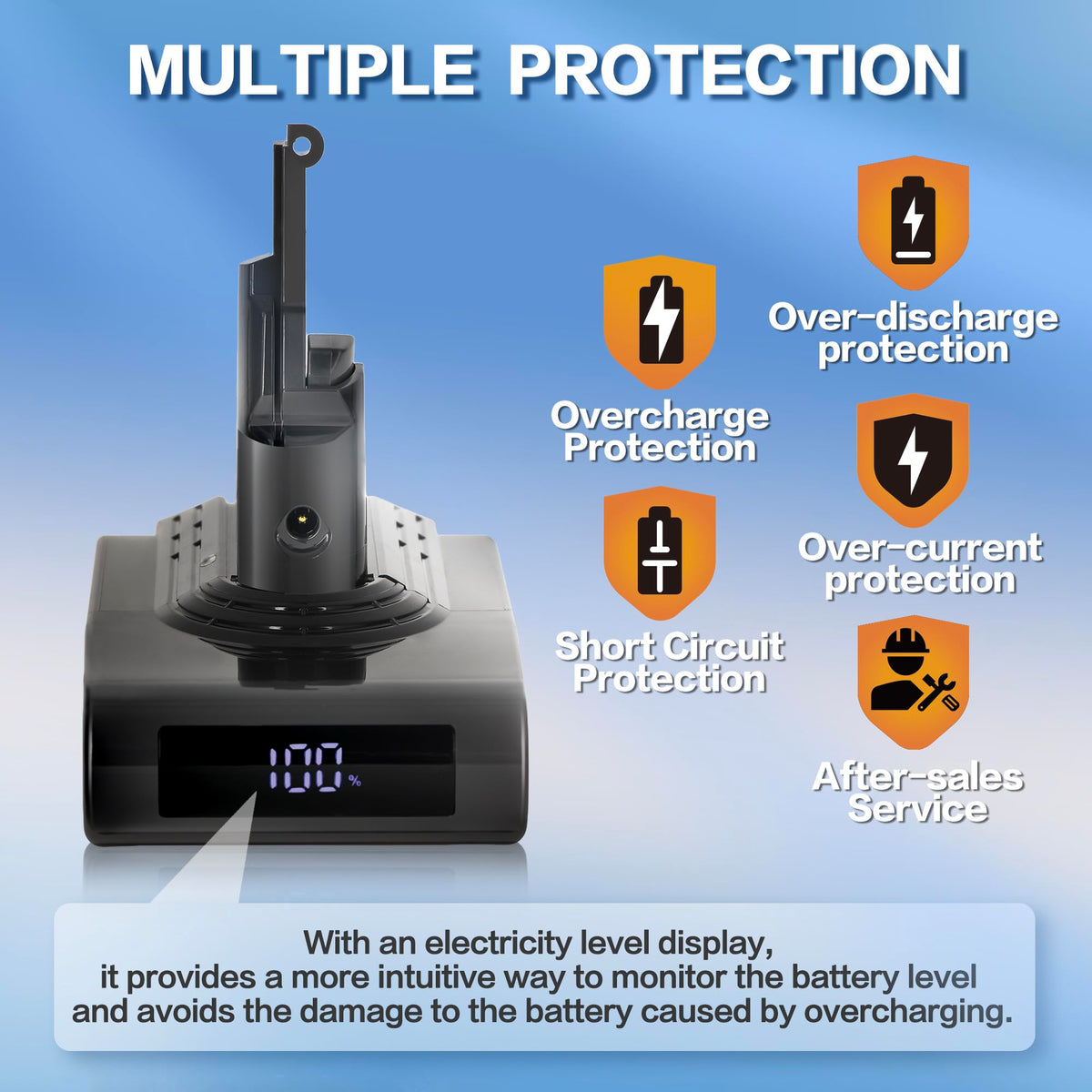 TIXWOGH 8000mAh V8 battery label indicating extended runtime