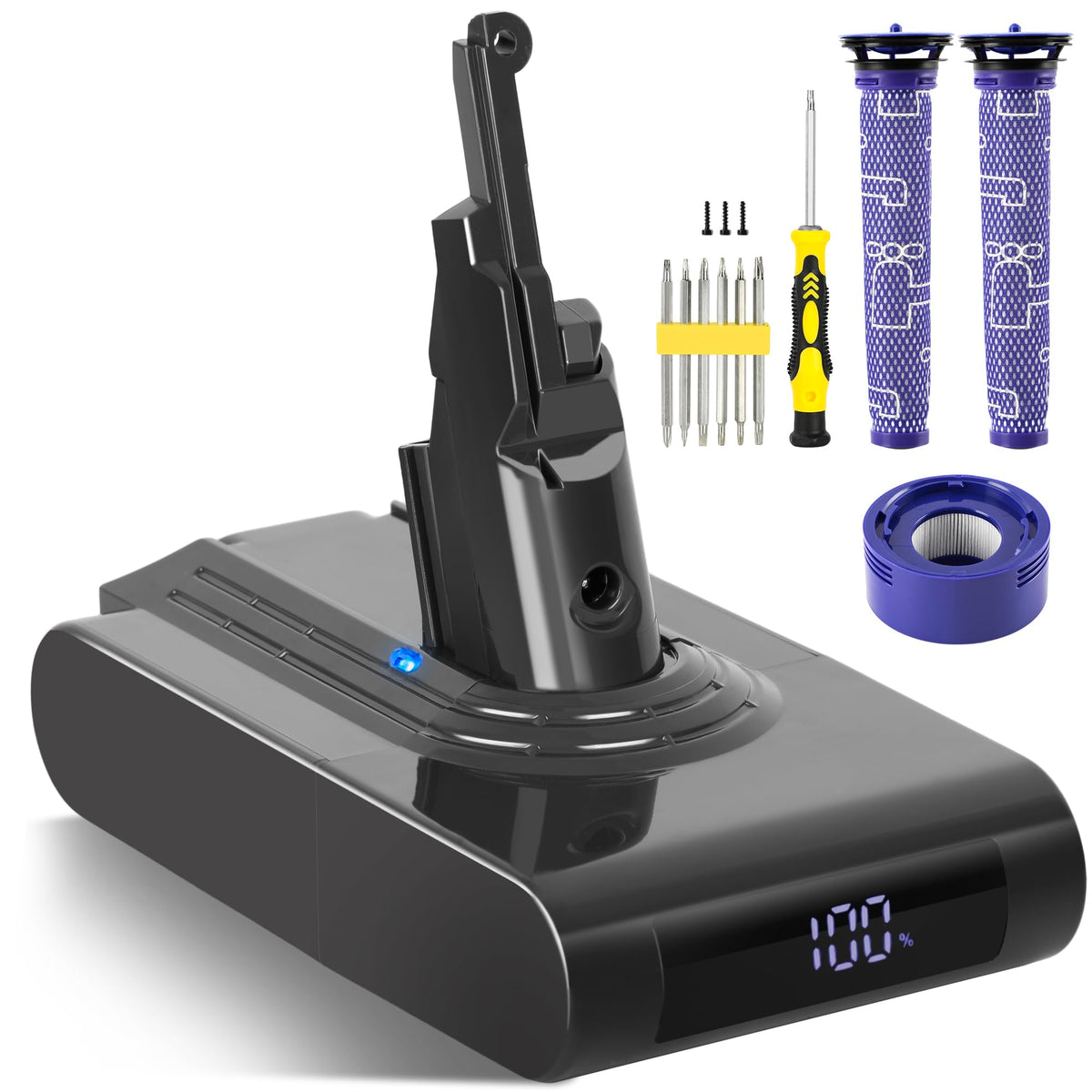 TIXWOGH Dyson V8 battery with LED display shows remaining charge for easy monitoring