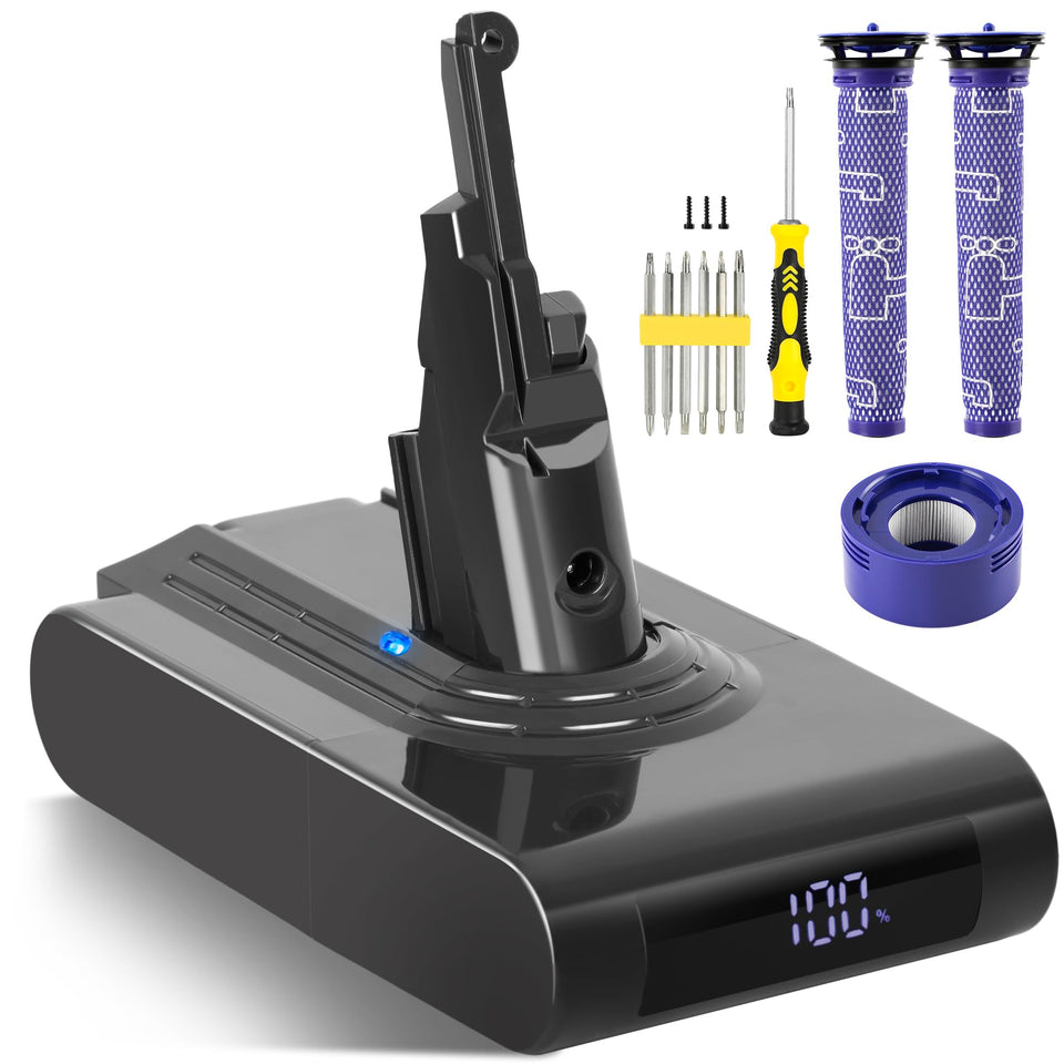 TIXWOGH Dyson V8 battery with LED display shows remaining charge for easy monitoring