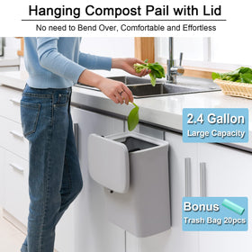 Tiyafuro wall-mount trash bin hangs neatly under cabinet for easy access.