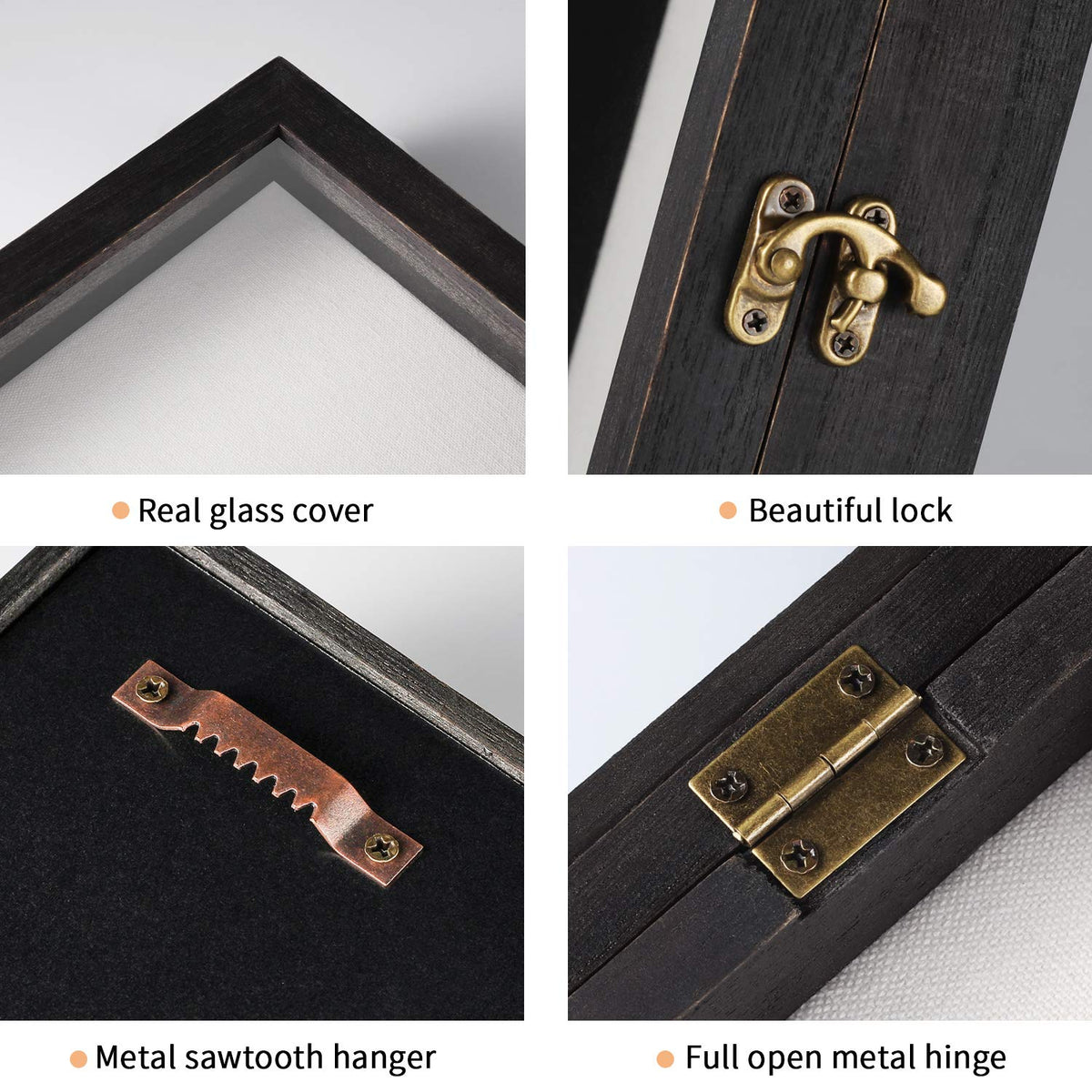 Transparent glass window on TJ.MOREE Flowers Shadow Box protects items while staying clear.