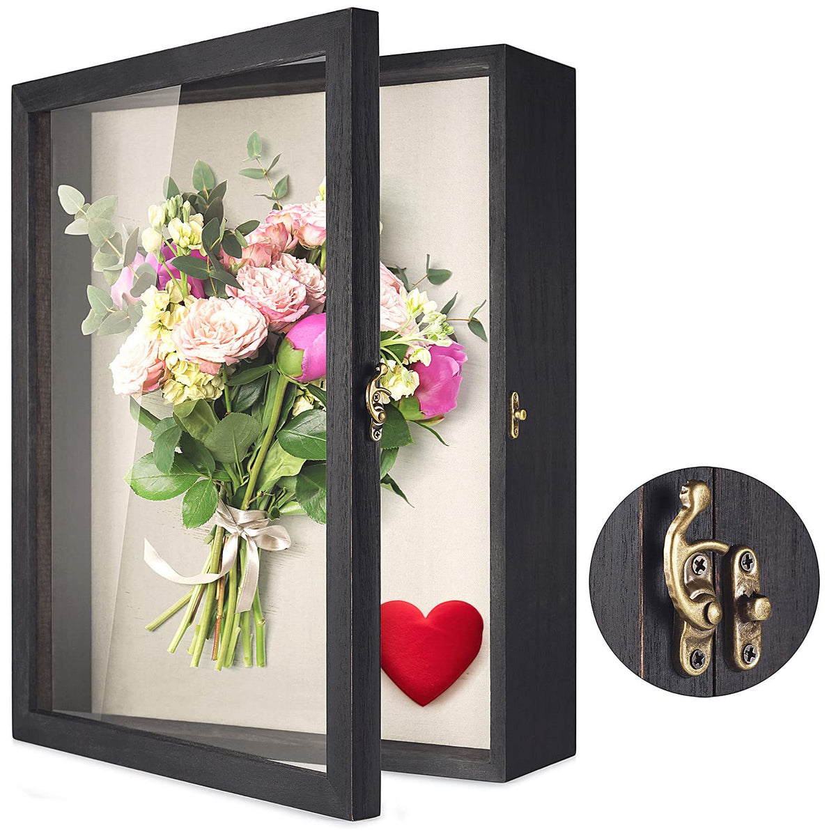 Back of TJ.MOREE Flowers Shadow Box with hooks enables wall mounting.