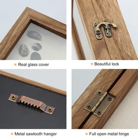 TJ.MOREE Shadow Box interior with pins for arranging photos and keepsakes.