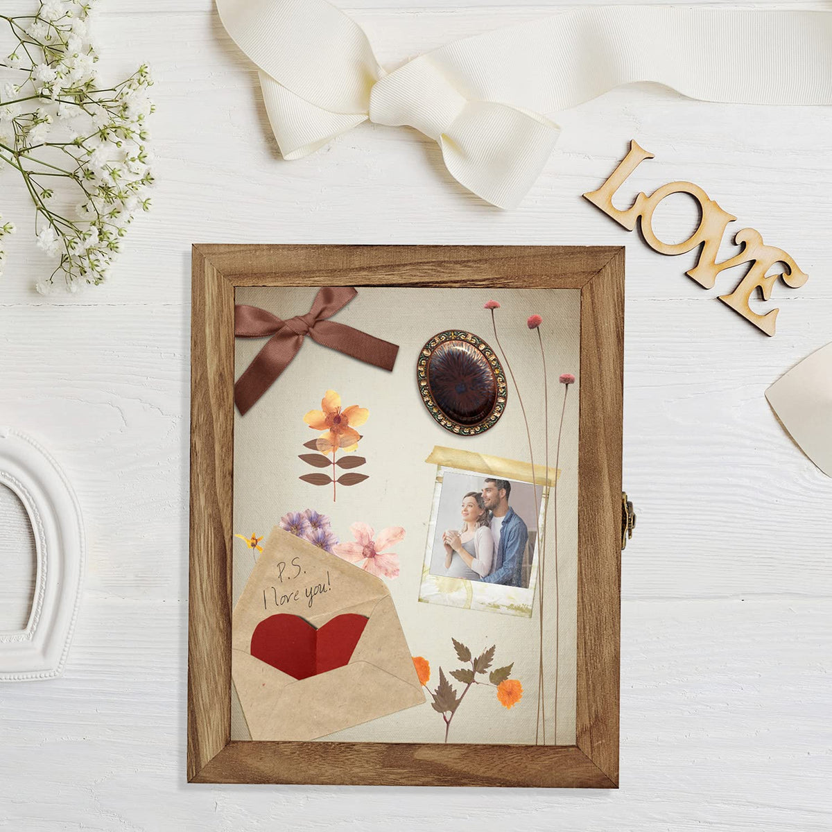 TJ.MOREE Shadow Box with shatterproof glass protects contents.