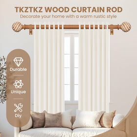 TKZTKZ wood curtain rod enhances living room and bedroom aesthetics.
