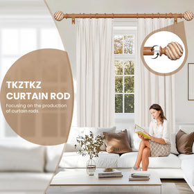 TKZTKZ wood curtain rod with faux-wood finials adds rustic charm.