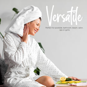 T&L white bath towels in bathroom setting, quick-dry performance