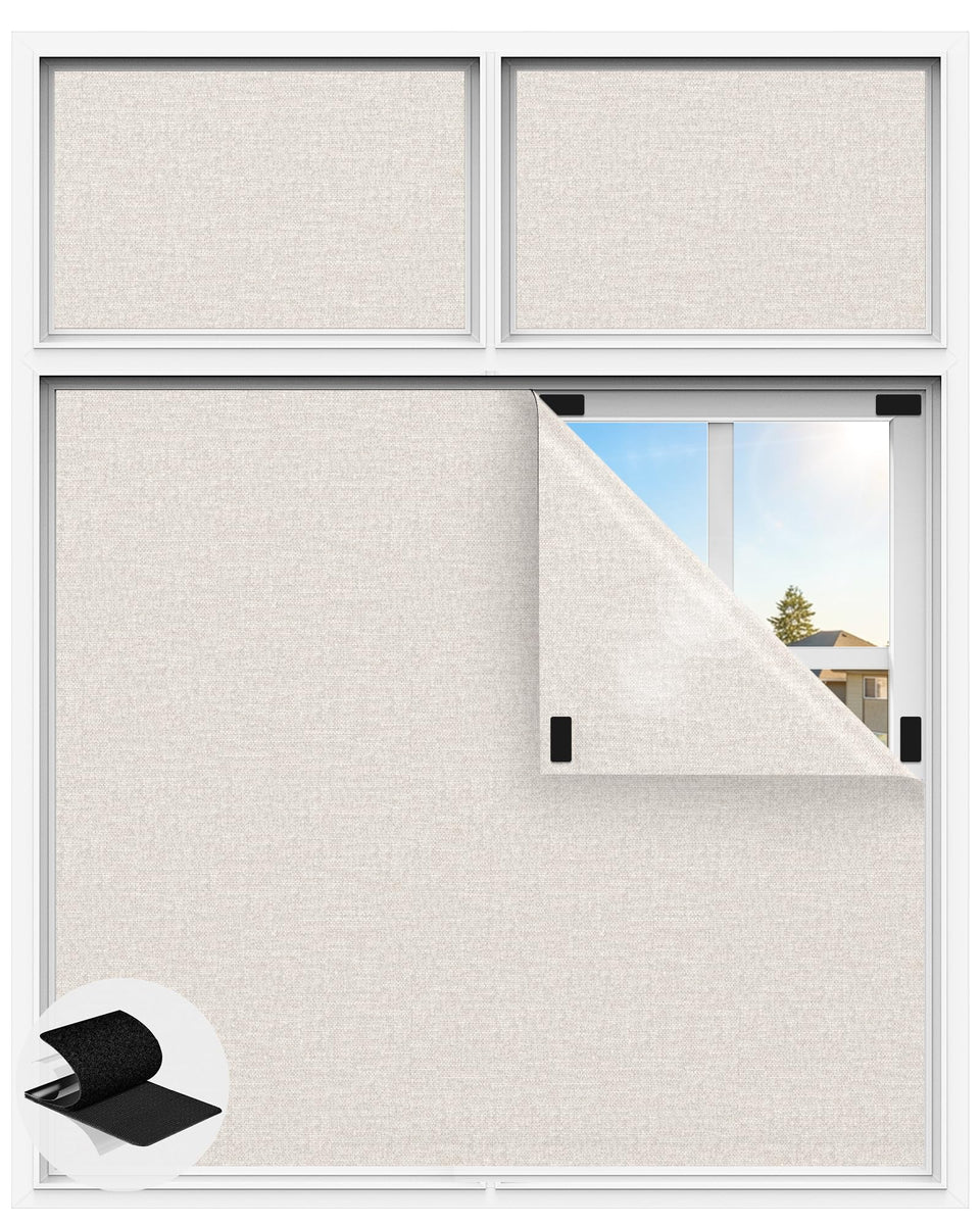 Tlany linen blackout curtain close-up in cream fabric, emphasizing privacy and light control.