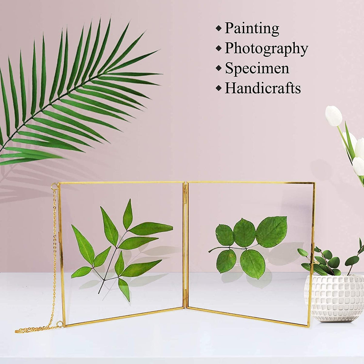 TLBTEK kids art display framed in brass with double glass