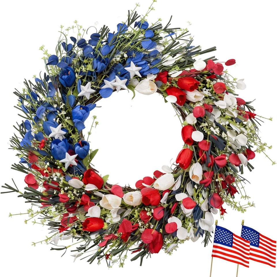 Tldcdte red white blue wreath 22inch front-door display adds festive curb appeal.